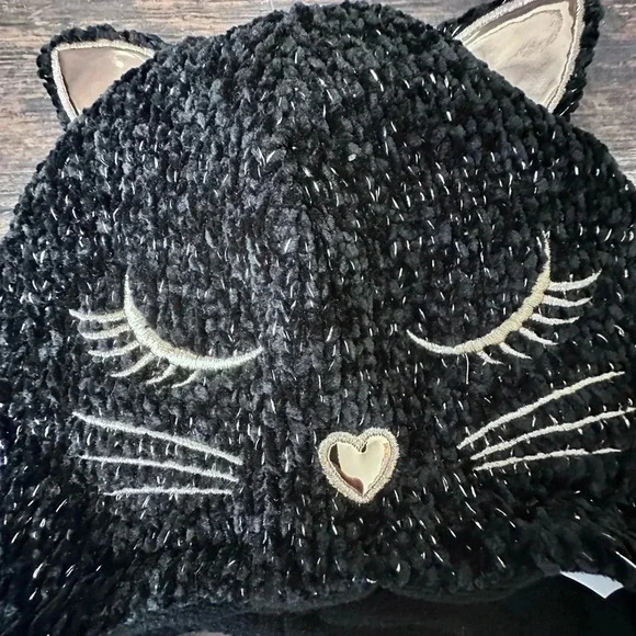 The Children's Place Black Cat Face Hat with Ears and Braided Tassels - Picture 2 of 5